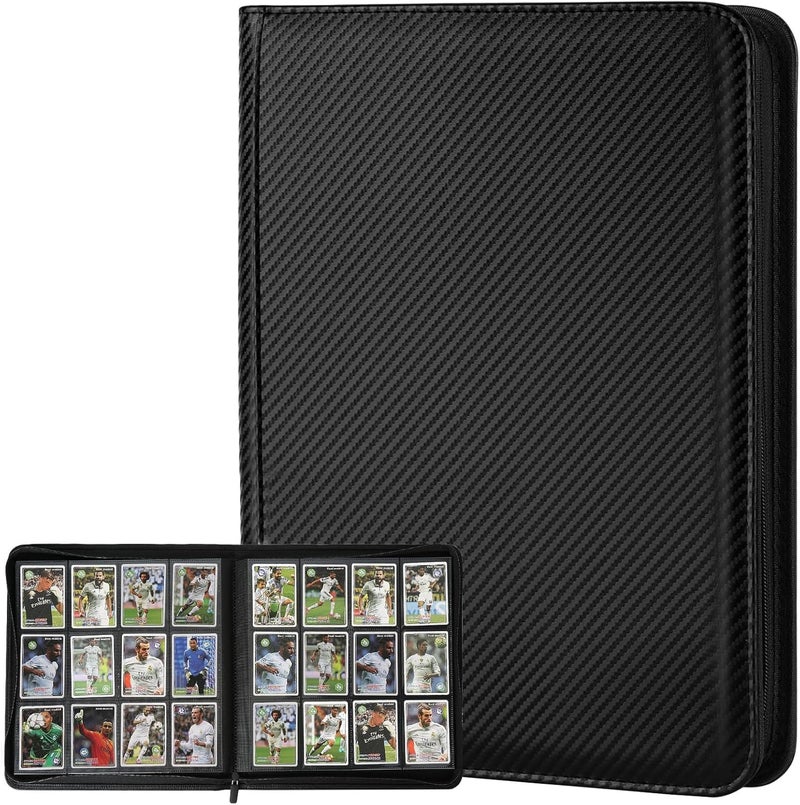 GERMUN Trading Card Binder 12 Pocket, PU Cover Card Binder for 720 Cards, Premium Trading Card Holder Folders, Double Sided Pocket Card Album for MTG, TCG (Carbon Black) - Image 1
